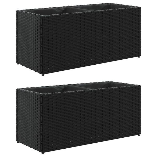 vidaXL Garden Planters with 2 Pots 2 pcs Black 72x30x32 cm Poly Rattan