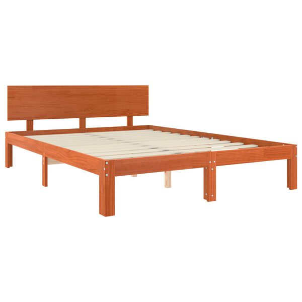 vidaXL Bed Frame with Headboard Wax Brown 135 x 190 cm Solid Pine Wood