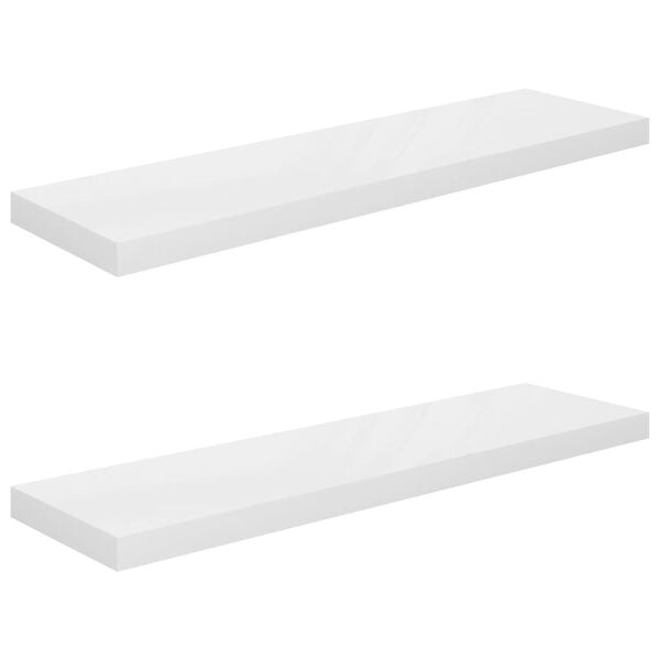 vidaXL Floating Wall Shelves 2 pcs High Gloss White 90x23.5x3.8 cm MDF