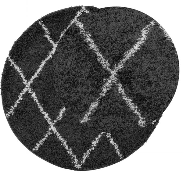 vidaXL Shaggy Rug PAMPLONA High Pile Modern Black and Cream &Oslash; 200 cm