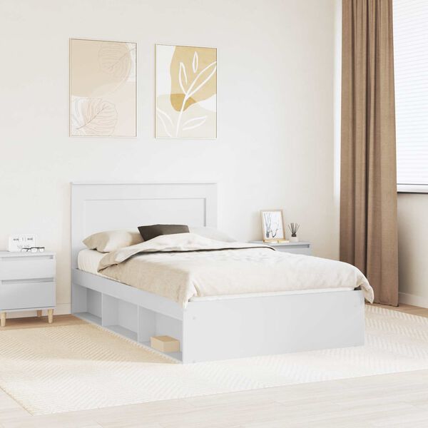 vidaXL Bed Frame with Headboard White 120 x 200 cm Solid Pine Wood