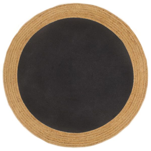 vidaXL Area Rug Braided Black & Natural 120 cm Jute & Cotton Round