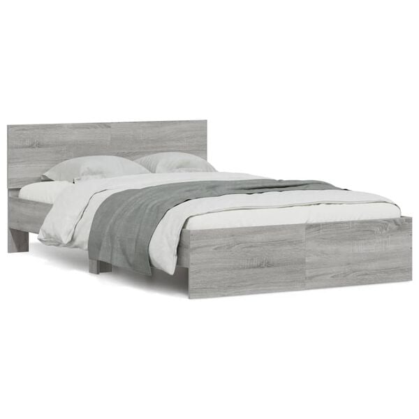 vidaXL Bed Frame with Headboard and LED Grey Sonoma 140x190 cm