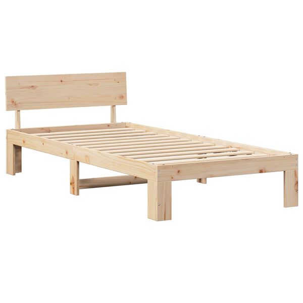 vidaXL Bed Frame with Headboard Natural 90 x 200 cm Solid Pine Wood