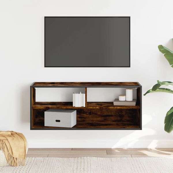 vidaXL TV Cabinet Smoked Oak 100x31x39.5 cm Engineered Wood and Metal