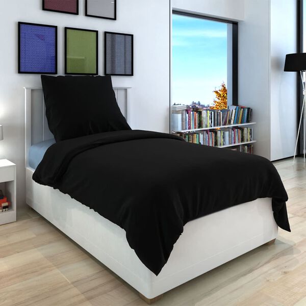 vidaXL Duvet Cover Set Cotton Black 200x200/80x80 cm