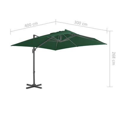 vidaXL Cantilever Umbrella with Aluminium Pole 400x300 cm Green