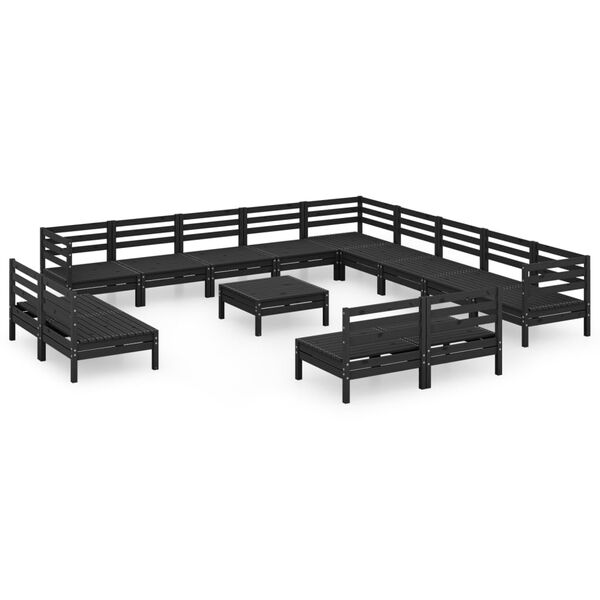 vidaXL 14 Piece Garden Lounge Set Solid Wood Pine Black
