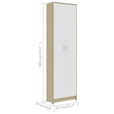 vidaXL Hallway Wardrobe White and Sonoma Oak 55x25x189 cm Chipboard