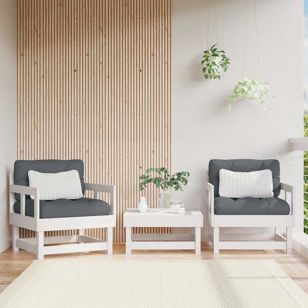 vidaXL Garden Chairs with Cushions 2 pcs White Solid Wood Pine