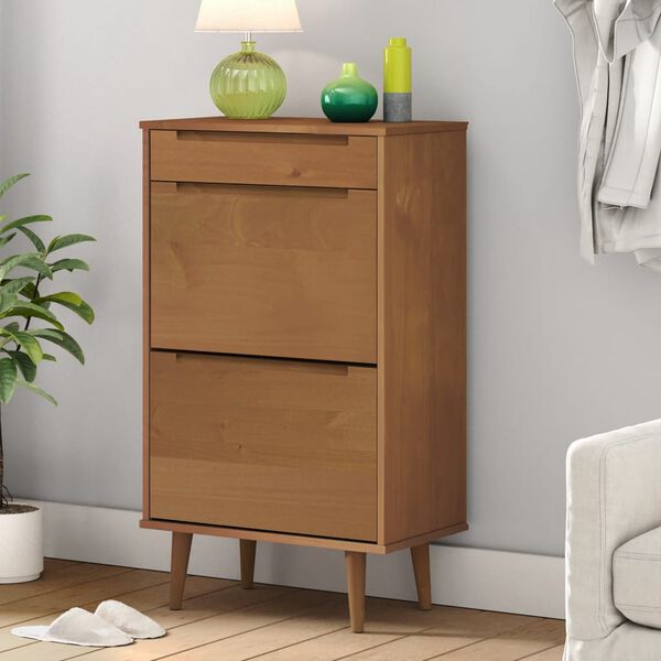 vidaXL Shoe Cabinet MOLDE Brown 59.5x35x103 cm Solid Wood Pine