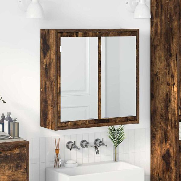 vidaXL Bathroom Mirror Cabinet with Shelf Smoked Oak 60 x 20 x 60 cm