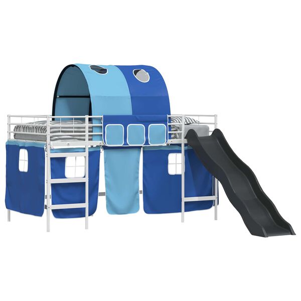 vidaXL Kids'Loft Bed Frame White and Blue 79.5 x 200 cm Metal