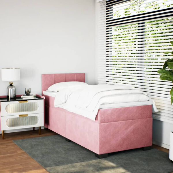 vidaXL Box Spring Bed with Mattress Pink 90x190 cm Velvet