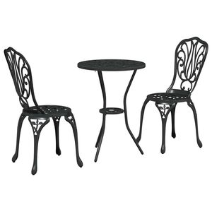 vidaXL Garden Bistro Set 3 pcs Black Aluminium