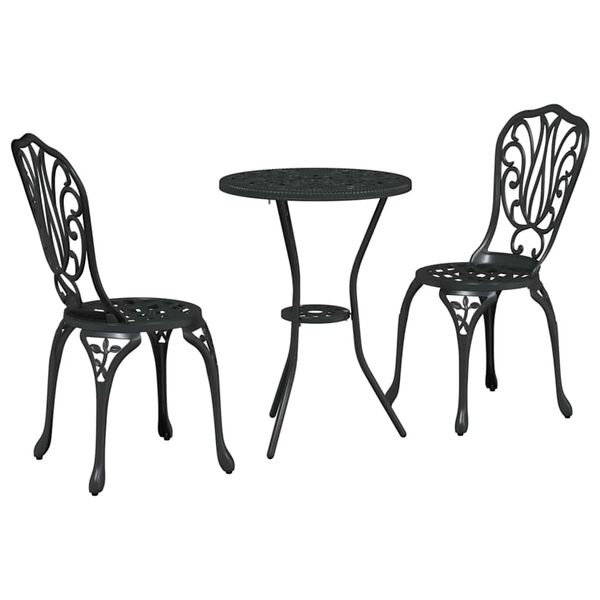vidaXL Garden Bistro Set 3 pcs Black Aluminium