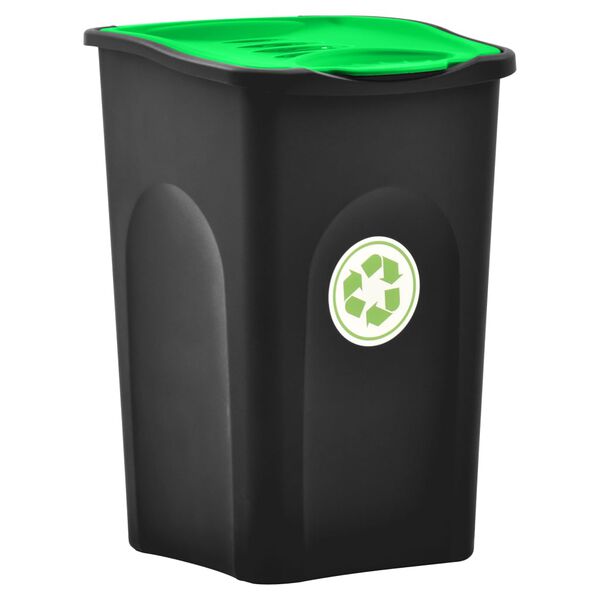vidaXL Trash Bin with Hinged Lid 50L Black and Green