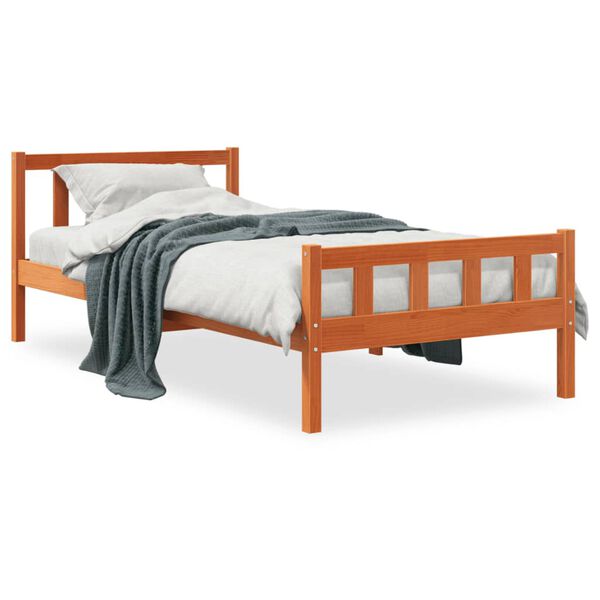 vidaXL Bed Frame without Mattress Wax Brown 75x190 cm Small Single Solid Wood Pine
