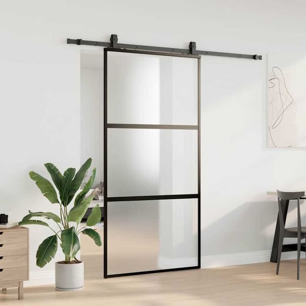 vidaXL Sliding Door with Hardware Set Black 102.5x205 cm Tempered Glass