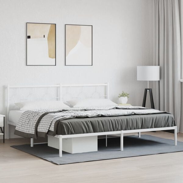 vidaXL Metal Bed Frame without Mattress with Headboard White 200x200cm