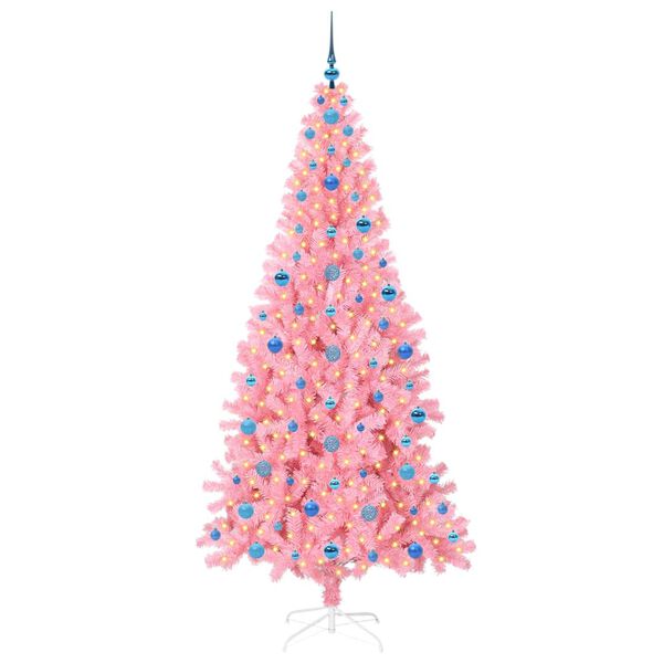 vidaXL Christmas Tree with 300 LEDs with Stand Pink 210 cm PVC