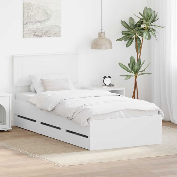 vidaXL Bed Frame with Drawer White 100 x 200 cm Engineer Wood