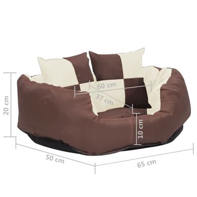 vidaXL Reversible & Washable Dog Cushion Brown and Cream 65x50x20 cm
