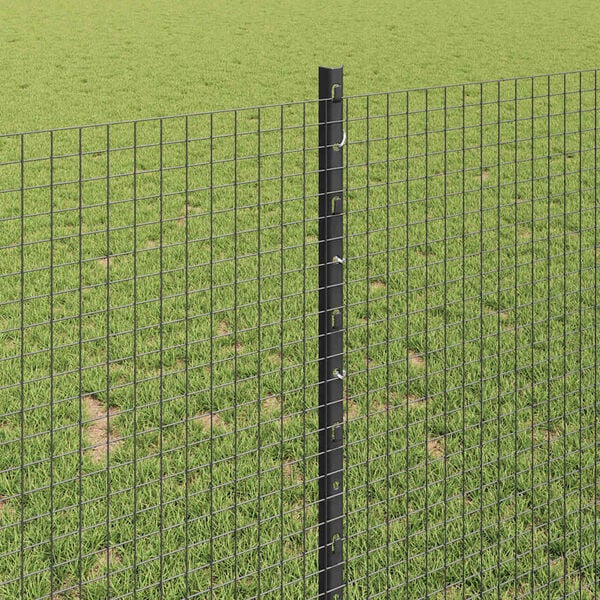 vidaXL Fence with Post Grey 1 x 50 m Steel and PVC