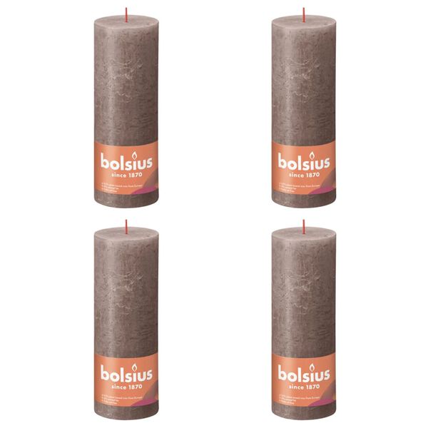 Bolsius Rustic Pillar Candles Shine 4 pcs 190x68 mm Rustic Taupe