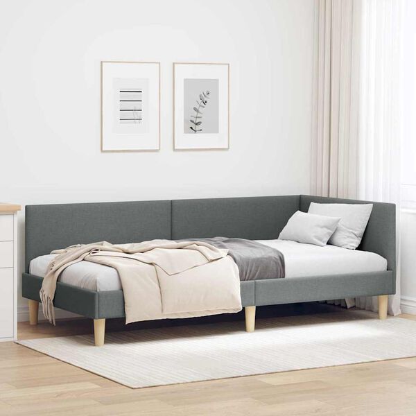 vidaXL Corner Bed Frame with Headboard Dark Grey 90 cm x 190 cm Velvet