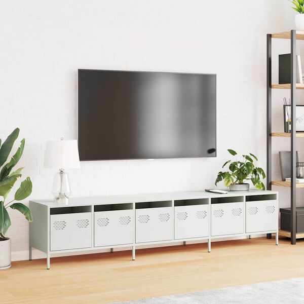 vidaXL TV Cabinet White 202x39x43.5 cm Cold-rolled Steel