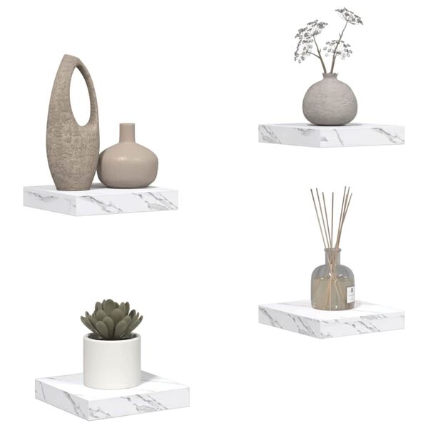 vidaXL Wall Shelf 4 pcs White Marble 23 x 23.5 x 4 cm Engineered Wood