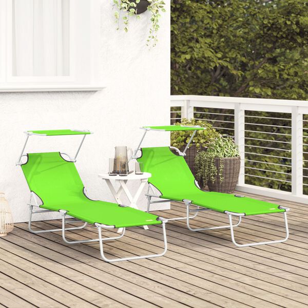 vidaXL Folding Sun Lounger with Canopy Steel Apple Green