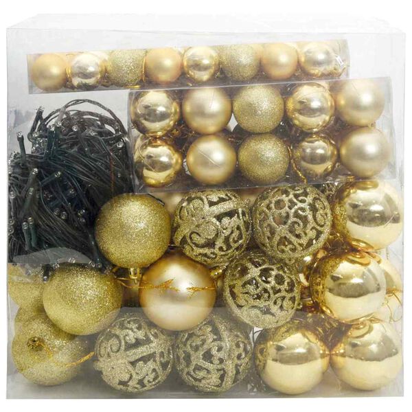 vidaXL Christmas Bauble Set with 300 LEDs 120 pcs Gold Plastic