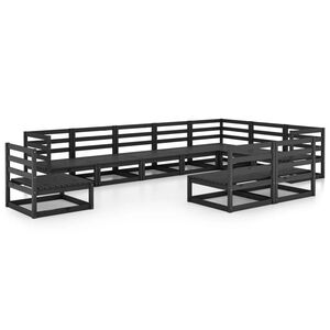 vidaXL 10 Piece Garden Lounge Set Black Solid Pinewood