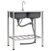 vidaXL Camping Sink Double Basins with Tap Stainless Steel