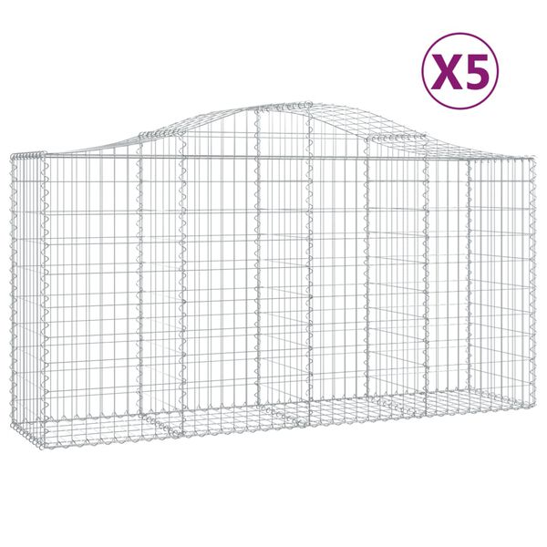 vidaXL Arched Gabion Baskets 5 pcs 200x50x100/120 cm Galvanised Iron