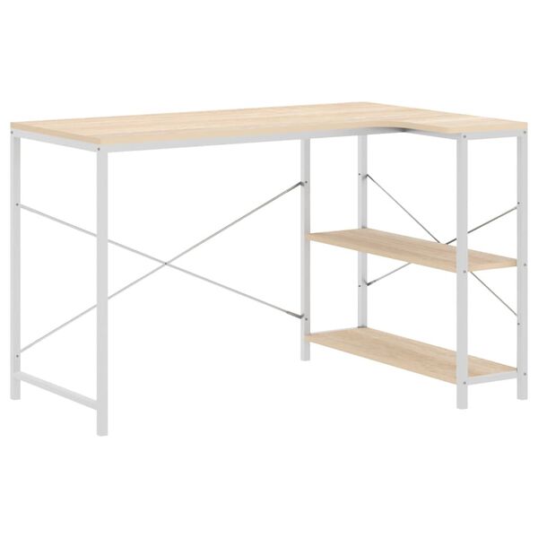 vidaXL Computer Desk White and Oak 110x72x70 cm Engineered Wood