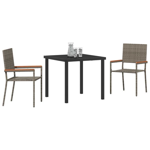 vidaXL Garden Dining Set with Cushion 3 pcs Grey Poly Rattan