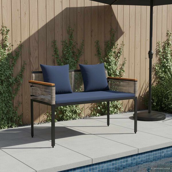 vidaXL Outdoor Bench Grey and Navy Blue 117 x 54 x 74.5 cm Poly Rattan