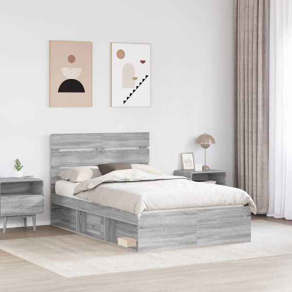 vidaXL Bed Frame Grey Sonoma 135 x 190 cm Solid Pine Wood