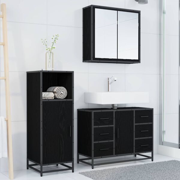 vidaXL Bathroom Furniture Set 3 pcs Black Oak Engineered Wood