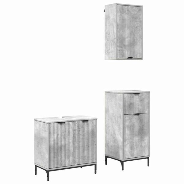 vidaXL Bathroom Furniture Set 3 pcs Concrete grey Engineered wood