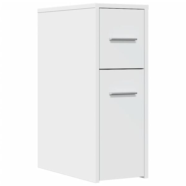 vidaXL Narrow Bathroom Cupboard with Wheels White Engineered Wood