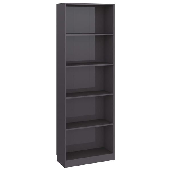 vidaXL 5-Tier Book Cabinet High Gloss Grey 60x24x175 cm Engineered Wood