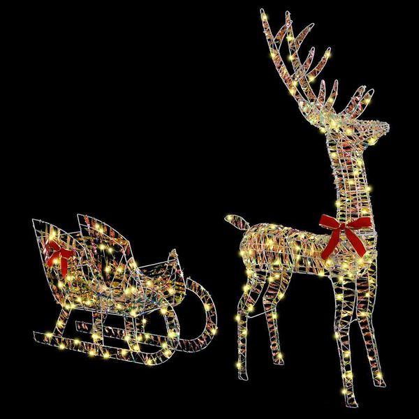 vidaXL Reindeer Pull Sleigh Warm white 70 x 26 x 129 cm PET