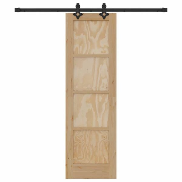 vidaXL Sliding Door Natural and Black 61 x 198.5 cm Solid Pine Wood