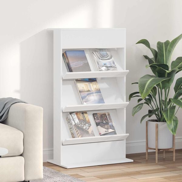 vidaXL Magazine Rack with Shelf White 70 x 41 x 126 cm Engineered Wood