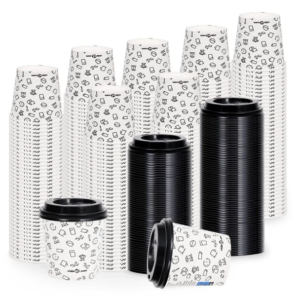 vidaXL Coffee Paper Cups with Lids 120 ml 500 pcs White and Black