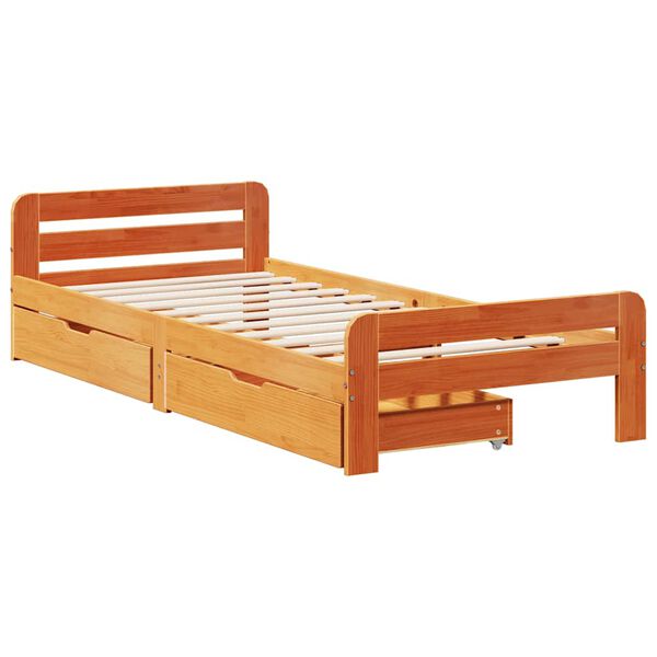 vidaXL Bed frame without Mattress Wax Brown 75x190 cm Small Single Solid Wood Pine